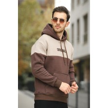 Perez Nakışlı Üç Iplik Pamuklu Parçalı Kapüşonlu Erkek Sweatshirt