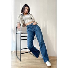 Hlt Jeans Mavi Kadın Wide Leg Jean Yüksek Bel Palazzo Likralı Esnek Kot Pantolon JESSİCA-AÇMAVİ