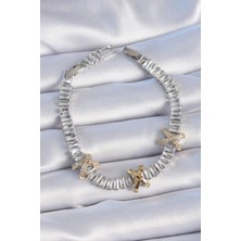 Shopzum Pirinç Gümüş Renk Taşlı Su Yolu Model Vip Seri Kadın Bileklik