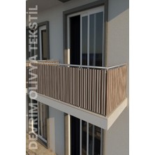 Shy Tekstil Kahve-Beyaz Balkon Demiri Perdesi ve Korkuluk Perdesi - Her Ölçüde En x Boy Seçenekli