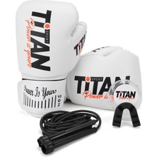 Titan Sport Model 3 Beyaz Boks Eldiveni Dişlik Seti ve Atlama İpi 12 oz Esnek Yapı ile Rahat Kullanım