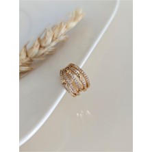 Su Perisi Takı Bijuteri Kadın Gold Zirkon Taşlı Halka Bijuteri Kıkırdak Küpe