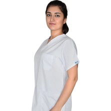 Nur Medikal Giyim Beyaz Renk Soft Likra Tek Üst Üniforma