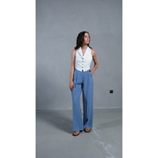 Myrum Butik Mavi Premium Yüksek Bel Pantolon L