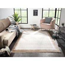 Karmen Halı Merit MR001S Toprak Rengi Gold Kenar Çerçeveli Ince Yumuşak Akrilik Tozuaz Modern Salon Halısı
