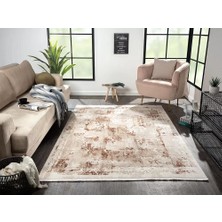 Karmen Halı Merit MR003K Krem Kiremit Detaylı Ince Yumuşak Akrilik Tozuaz Modern Halı Salon Yatak Odası Halısı
