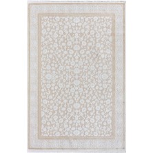 Karmen Halı Elit EL003S Krem Gold Detaylı Çiçek Desenli Kenar Çerçeveli Ince Yumuşak Akrilik Tozuaz Modern Halı
