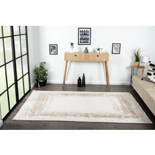 Karmen Halı Truva TV002A Oval Bej Kahverengi Detaylı Modern Akrilik Tozu Az Salon Yatak Odası Koridor Halı