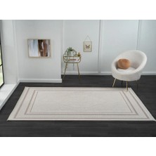 Karmen Halı Truva TV014A Bej Kenar Çerçeveli Göbekli Desen Kalın Akrilik Tozuaz Modern Salon Halısı