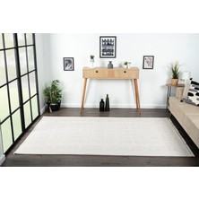 Karmen Halı Truva TV003A Krem Kenar Çerçeveli Motif Desenli Kalın Akrilik Tozuaz Modern Halı Klasik Salon Halı