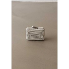 Emnora Brightness Taşlı Clutch Çanta Parlak Taşlı Gümüş