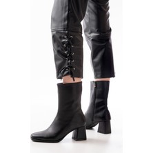 İnfon Ayakkabı Msk-032 Siyah Topuklu Fermuarlı Kadın Bot