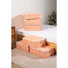 Riva İstanbul Turuncu Papatya Desenli Fermuarlı 6'lı Hurç Seti Bazaaltı ve Çekyat Hurç