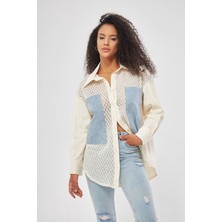 Trok Detaylı Dantelli Gabardin Gömlek