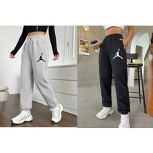 Ikili Kadın Yüksek Bel  Baskı Jogger Eşofman