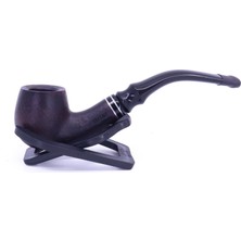 Dapper Bent Apple Briar (Gül Kökü) Siyah Bilezikli El Işleme 9 mm Filtreli Pipo - Koyu Kahverengi