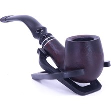 Dapper Bent Apple Briar (Gül Kökü) Siyah Bilezikli El Işleme 9 mm Filtreli Pipo - Koyu Kahverengi