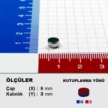 NeoHobi Neodyum Mıknatıs D6X3 Çap:6mm Kalınlık:3mm Çok Güçlü Mıknatıs [20 Adet]