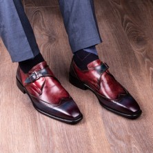 Lacivert Bordo Deri Kösele Patina Erkek Ayakkabı