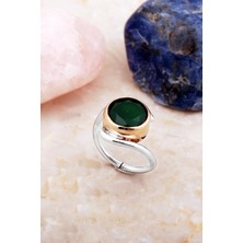 Sümer Telkari Kök Zümrüt Taşlı Tasarım Gümüş Yüzük 5915