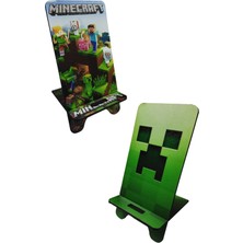 Ahşap Minecraft Baskılı Telefon Tutucu 2li Set