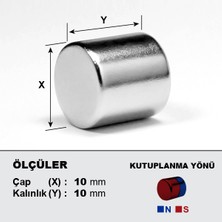 NeoHobi Neodyum Mıknatıs D10X10 ÇAP:10MM KALINLIK:10MM Çok Güçlü Mıknatıs [5 Adet]