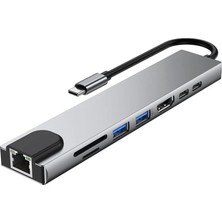 bbtech MacBook Uyumlu Type-C 8 In 1 Hub RJ45/SD/TF/USB 3.0/hdtv/pd Çevirici Çoklayıcı