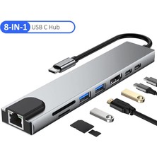 bbtech MacBook Uyumlu Type-C 8 In 1 Hub RJ45/SD/TF/USB 3.0/hdtv/pd Çevirici Çoklayıcı