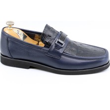 Hakiki Deri Lacivert-Kroko Makosen Erkek Loafer Ayakkabı 12503
