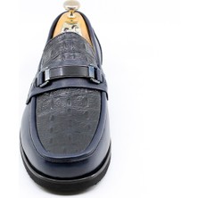 Hakiki Deri Lacivert-Kroko Makosen Erkek Loafer Ayakkabı 12503