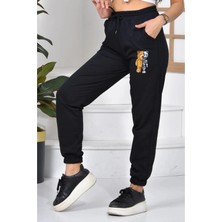 Ayıcık Kadın Siyah Yüksek Belli Jogger Eşofman Altı