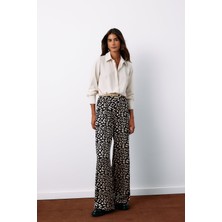 Yüksek Bel Leopar Pantolon - Siyah