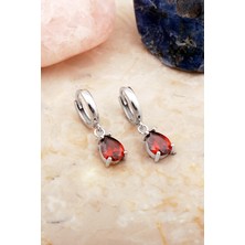 Sümer Telkari Lal Taşlı Damla Rodyumlu Gümüş Küpe 7096