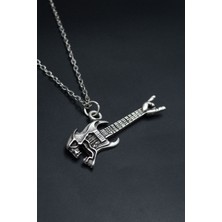 Kuru Kafa Elektro Gitar  Gümüş Kaplama Unisex Düz Zincir Kolye kod 787