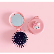 Syn İletişim Sanrio Kuromi Cinnamoroll - My Melody Hello Kitty - Pochacco Aynalı Katlanır Tarak Saç Fırçası - Hediye Ribbon Gümüş Kurdele - Cep Çanta Ayna