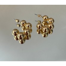 Ateliernu Jewelry Ikili Gold Top Çelik Küpe