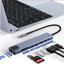 8 Port Type C Hub, 100W Pd Şarj, 4K Hdmı, USB 3.0, Ethernet, Microsd/sd Kart Okuyucu, MacBook Uyumlu