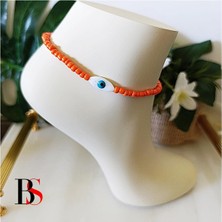 BijuStore Turuncu Kesme Boncuk -  Sedef Nazar Boncuğu Kadın Halhal