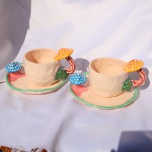 Lily & Loly Ceramics Lily Serisi “Flower” Tekli Kupa-Yeşil Çiçek Kupa -El Yapımı Seramik Kupa Mug 120Ml
