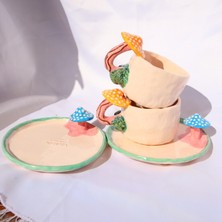 Lily & Loly Ceramics Lily Serisi “Flower” Tekli Kupa-Yeşil Çiçek Kupa -El Yapımı Seramik Kupa Mug 120Ml