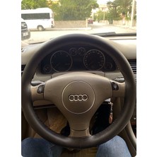 Hasbay Dikişli Direksiyon Kılıfı Damarlı Siyah Deri Siyah Dikişli Audi A6 2004 Kasa Için