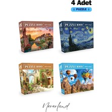 Neverland Colmar - Yıldızlı Gece - Eski Sokak - Kapadokya 4 Adet 1000 Parça Puzzle