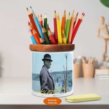 Şapkalı Mustafa Kemal Atatürk Ahşap Seramik Kalemlik-A(949)