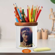 Üniformalı Gazi Mustafa Kemal Atatürk Ahşap Seramik Kalemlik-427