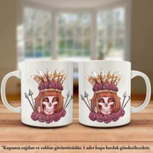 Ok, Gül ve Tüyler -Boho Kadın Kafatası - Kupa Bardak - Hediyelik