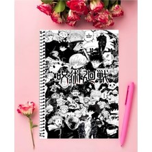 Rollas Store Jujutsu Kaisen Defter 1 Adet Özel Tasarım A4 Boyutu 21 x 29 cm Telli Çizgili Büyük Boy Defter