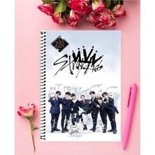 Rollas Store Stray Kids Defter 1 Adet Özel Tasarım A4 Boyutu 21 x 29 cm Telli Büyük Boy Defter