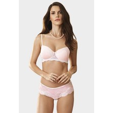 Pierre Cardin 4698 Pudra  Milan Push Up Dolgulu Dantelli Askılı Çeyizlik Sütyen Takım