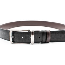 Adera Hakiki Deri Çift Taraflı 3.5 cm Klasik Erkek Kemer Siyah-Kahverengi