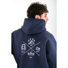 Camp Life Oversize Fit Hoodie Erkek - Lacivert